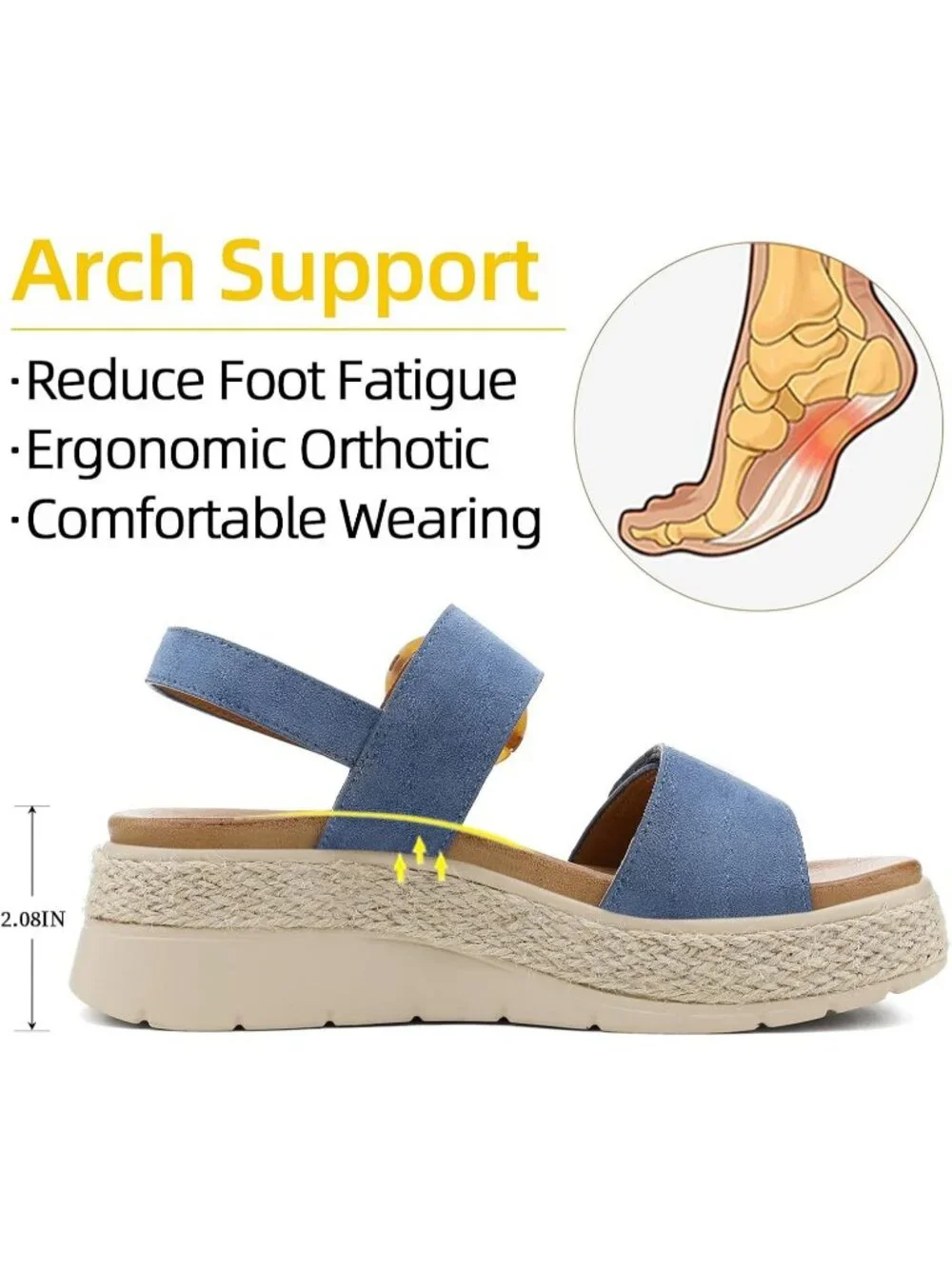 Women's Blue Comfortable Solid Espadrille Low Wedge Heel Platform Sandal Shoes